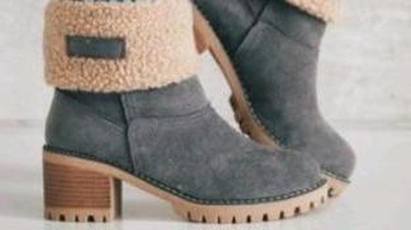 Winter or Snow Boots Mid Tube Thick Heel Suede