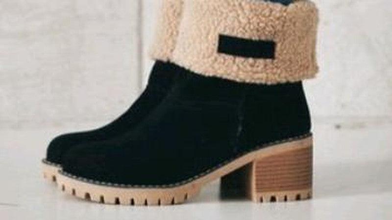 Winter or Snow Boots Mid Tube Thick Heel Suede