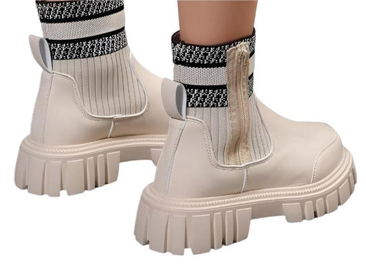 Winter Boots With Zipper Non-slip Thick Sole For Women, Round Toe Shoes