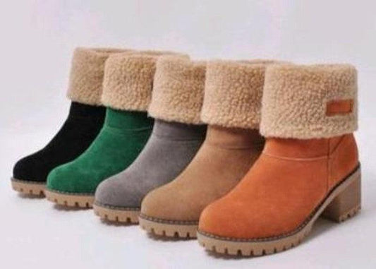 Winter or Snow Boots Mid Tube Thick Heel Suede