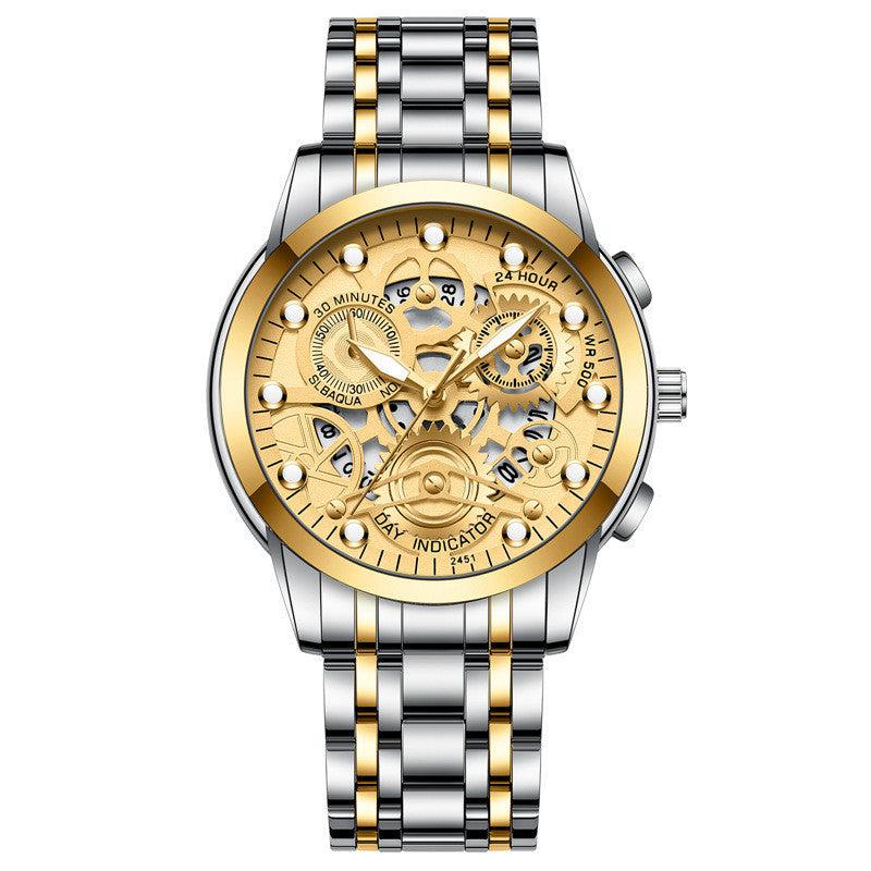 Men's Watch Quartz Crystal Clear Hollow Non-mechanical Watch is Unique Hollow Feature Watch