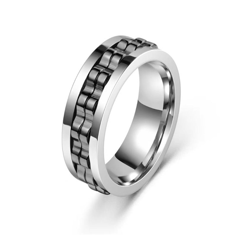 Ring For Men Titanium Spinner Square Texture Stainless Steel Gear Rotating Anxiety Fidget Rings