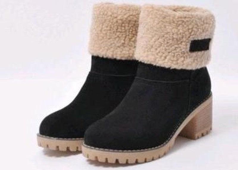 Winter or Snow Boots Mid Tube Thick Heel Suede