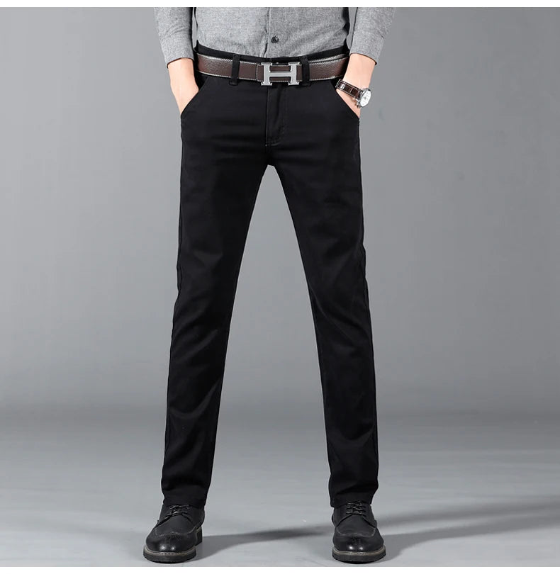 Men's Pant Cotton Casual Fashion Comfortable Stretch Cotton Elastic Straight Jeans Trousers