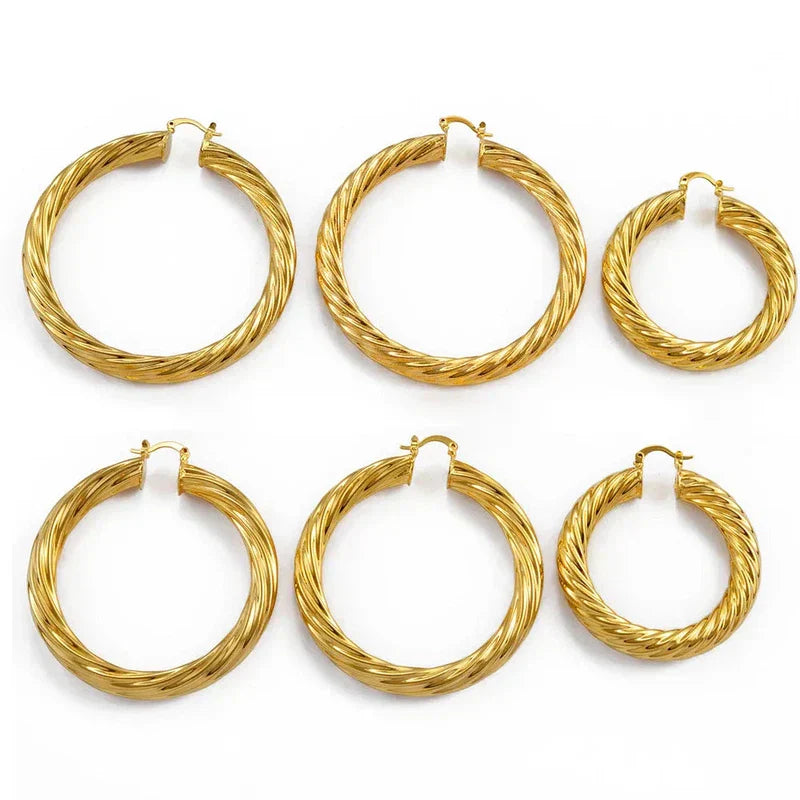 Gold & Silver Plated African Ethiopians Big Earrings 1 Pair of 5CM 6CM 7CM 8CM Women Large Round Brass Twisted Earring