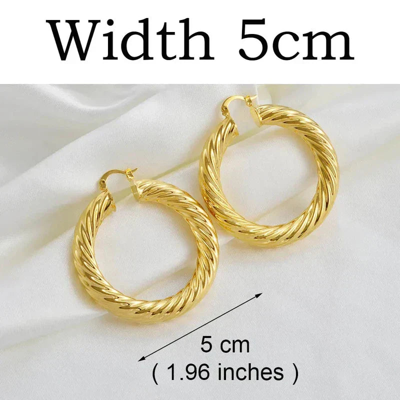 Gold & Silver Plated African Ethiopians Big Earrings 1 Pair of 5CM 6CM 7CM 8CM Women Large Round Brass Twisted Earring