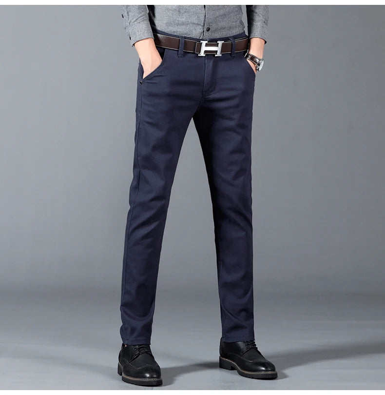 Men's Pant Cotton Casual Fashion Comfortable Stretch Cotton Elastic Straight Jeans Trousers