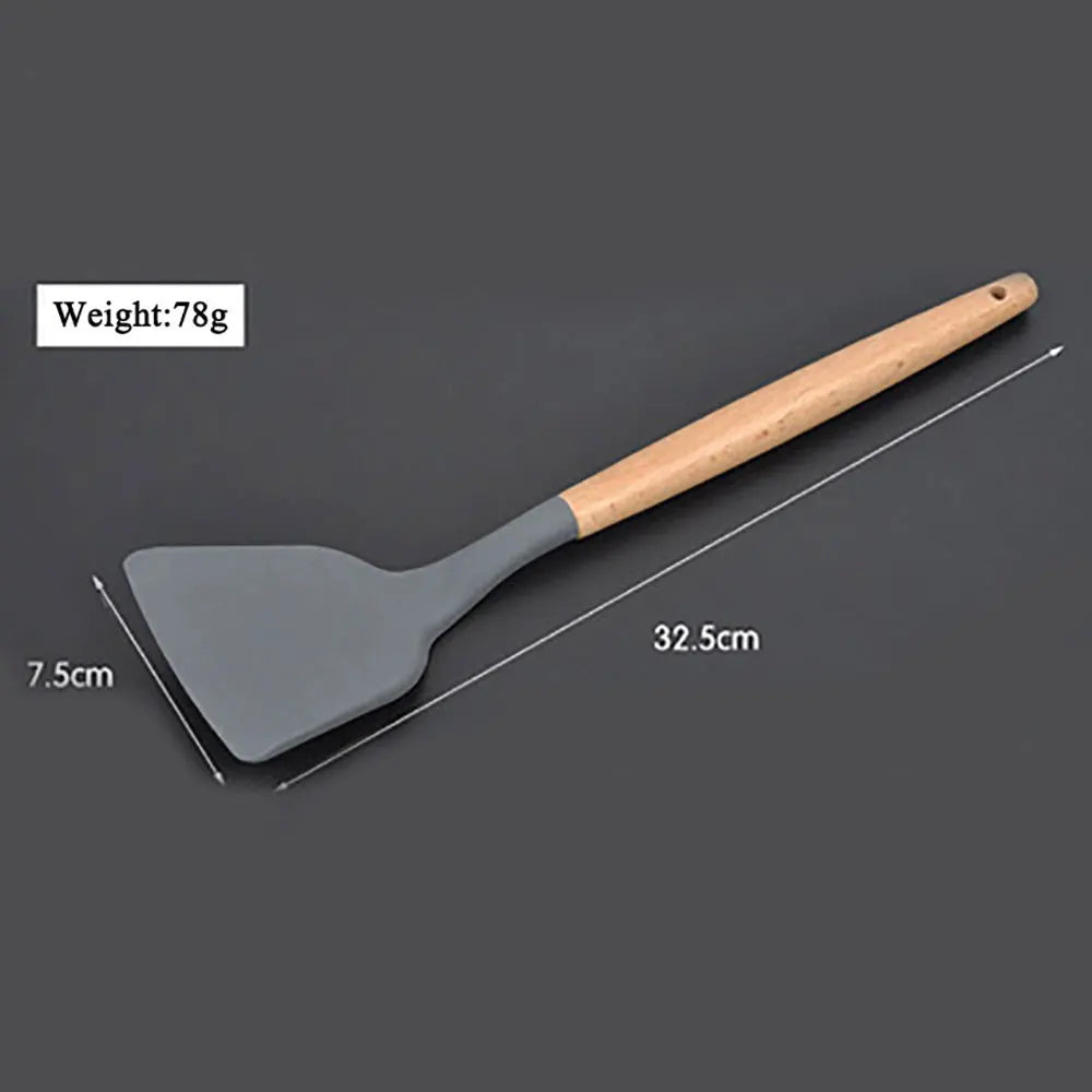 Cutlery, Silverware, Flatware, or Tableware (One Pcs Prices) Silicone Cooking Utensils With Wooden Handle Non-Sticky