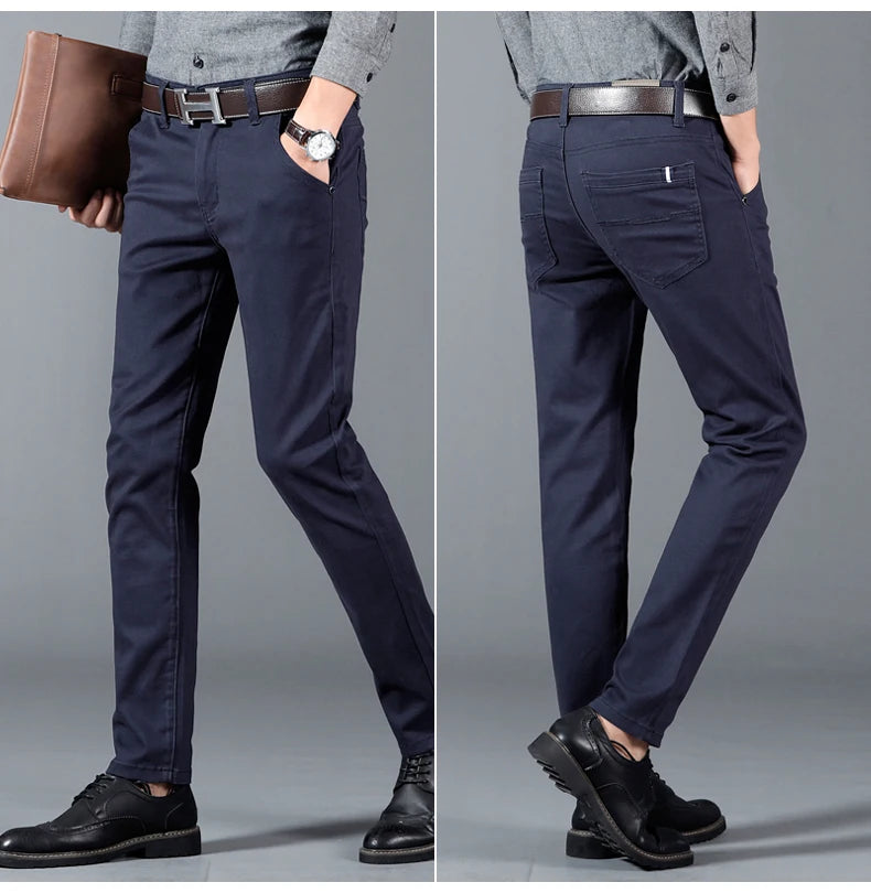 Men's Pant Cotton Casual Fashion Comfortable Stretch Cotton Elastic Straight Jeans Trousers