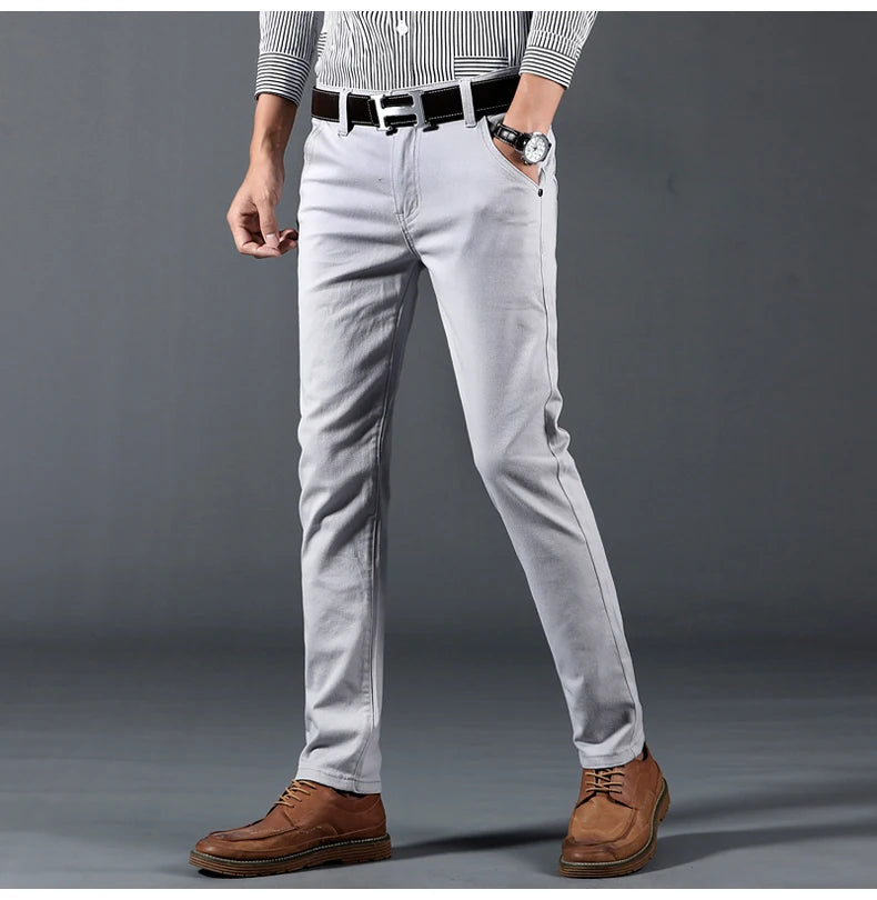 Men's Pant Cotton Casual Fashion Comfortable Stretch Cotton Elastic Straight Jeans Trousers