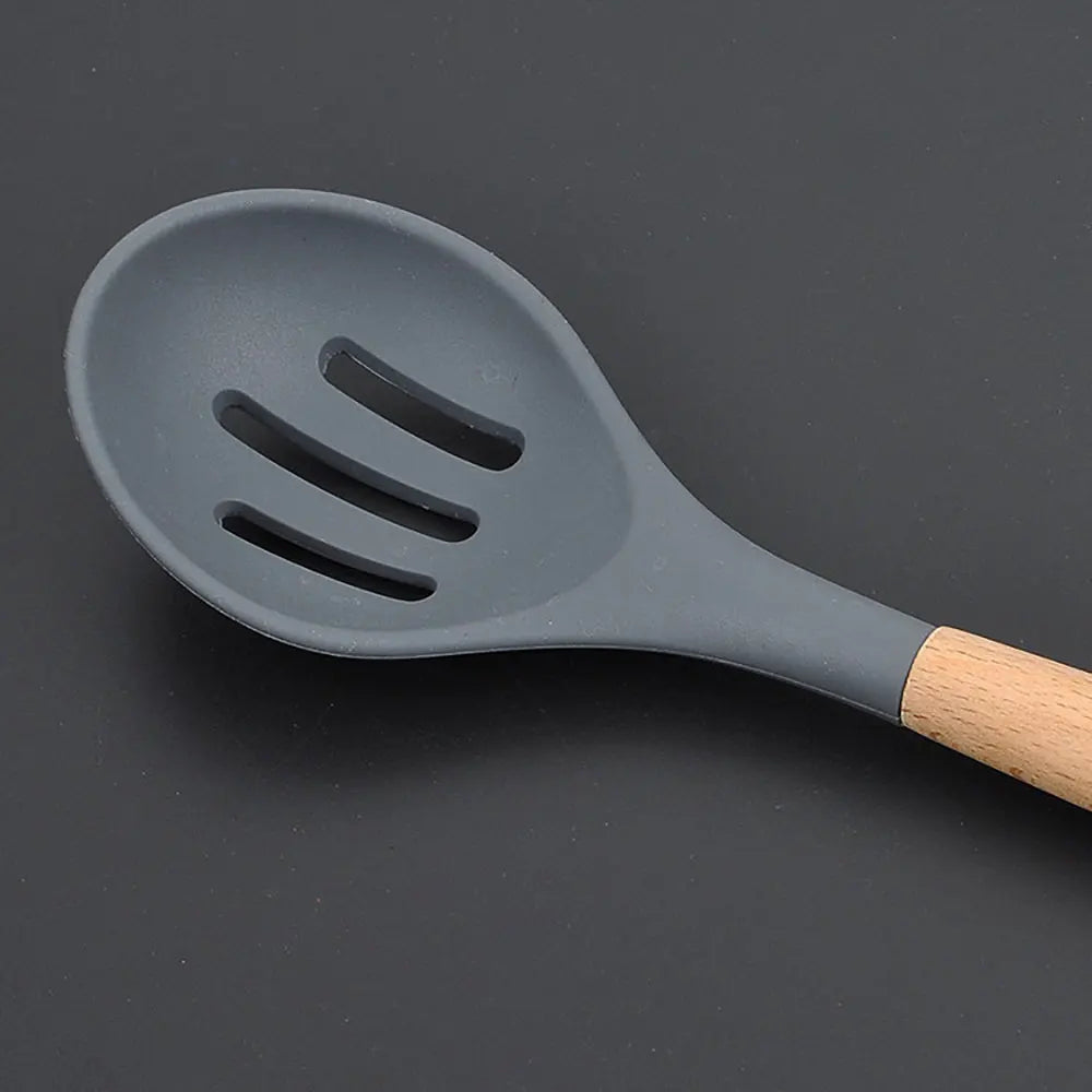 Cutlery, Silverware, Flatware, or Tableware (One Pcs Prices) Silicone Cooking Utensils With Wooden Handle Non-Sticky