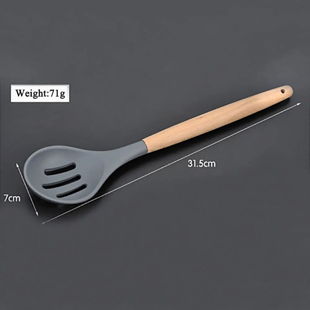 Cutlery, Silverware, Flatware, or Tableware (One Pcs Prices) Silicone Cooking Utensils With Wooden Handle Non-Sticky