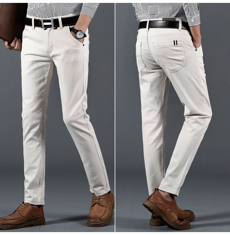 Men's Pant Cotton Casual Fashion Comfortable Stretch Cotton Elastic Straight Jeans Trousers