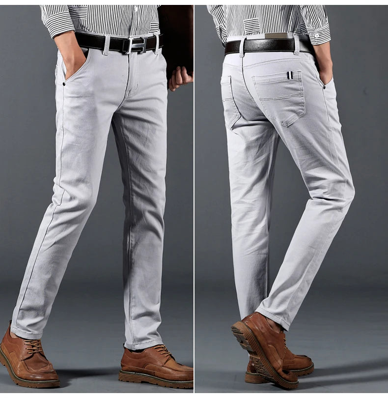 Men's Pant Cotton Casual Fashion Comfortable Stretch Cotton Elastic Straight Jeans Trousers