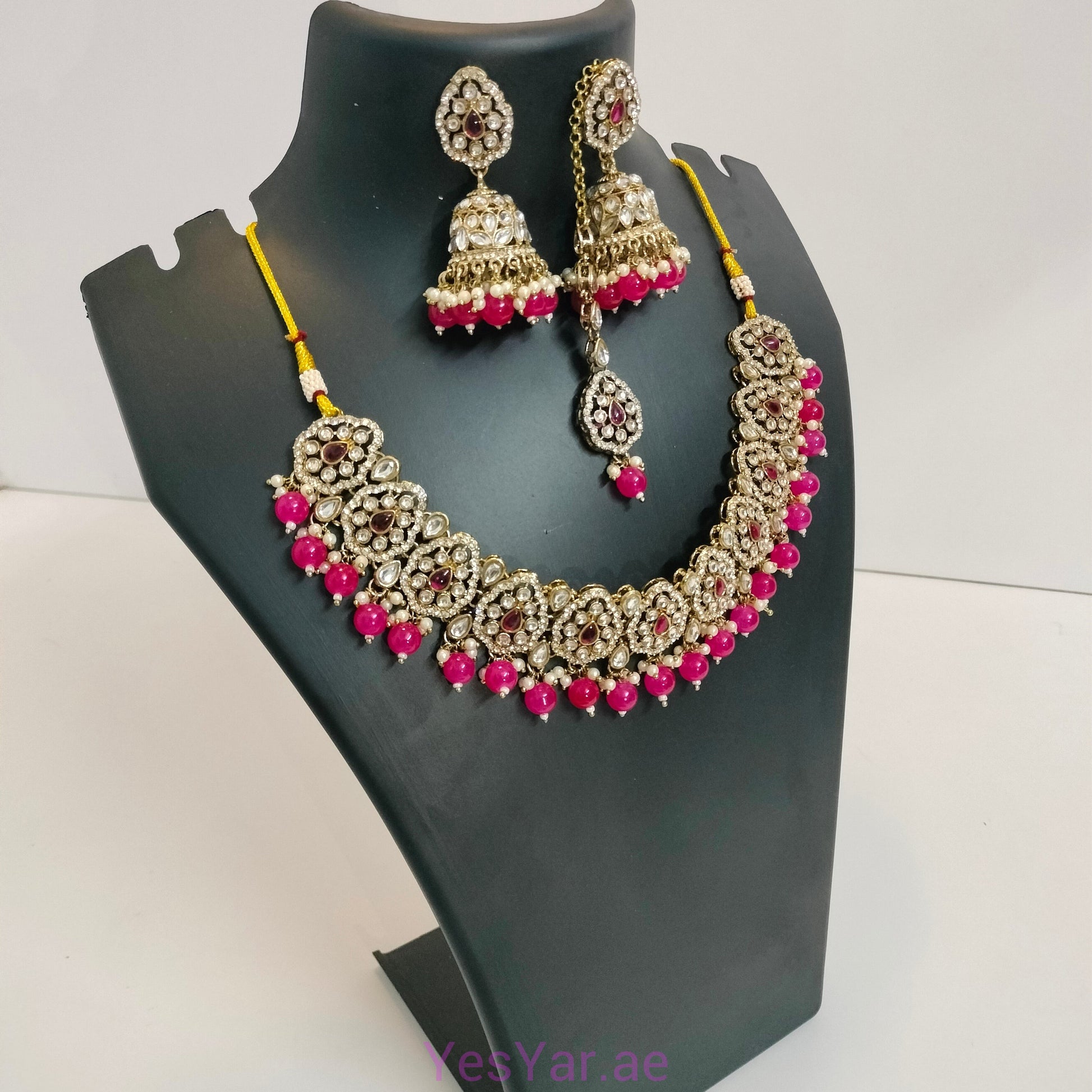 A1 Women Neckless with Jumka Earnings Pair and Bindi Set Elegant Royal for Festival Celebration & Wedding