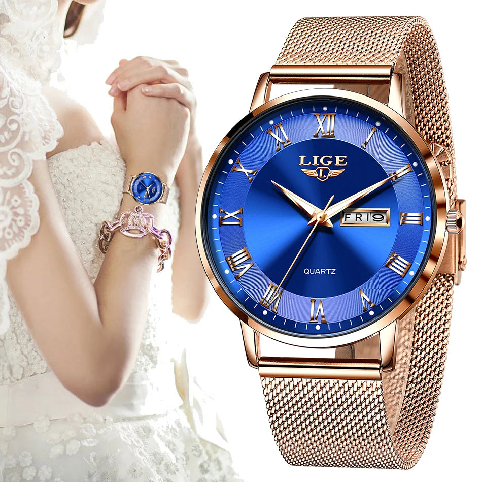 LIGE 2024 New Watch Women Luxury Watches Ladies Creative Steel Women's Bracelet Watches Female Waterproof Clock Relogio Feminino