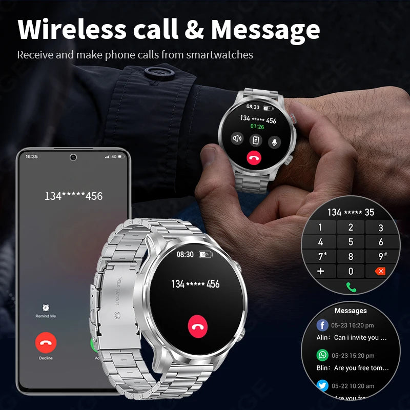 LIGE Smart Watch 1.95 inch Large Screen Bluetooth Calling Health Monitoring 500mAh Large Battery AI Voice Men Smartwatch EX100