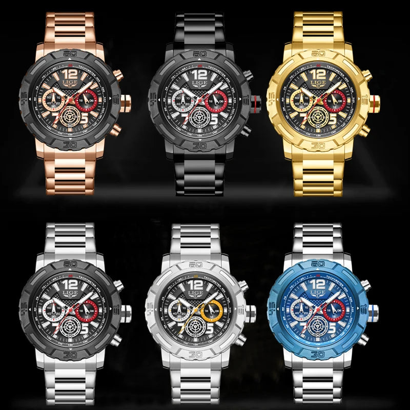 LIGE Casual Business Military Watches For Men Fashion Waterproof Quartz Chronograph Clock Male Sport Full Steel Date Watch Men