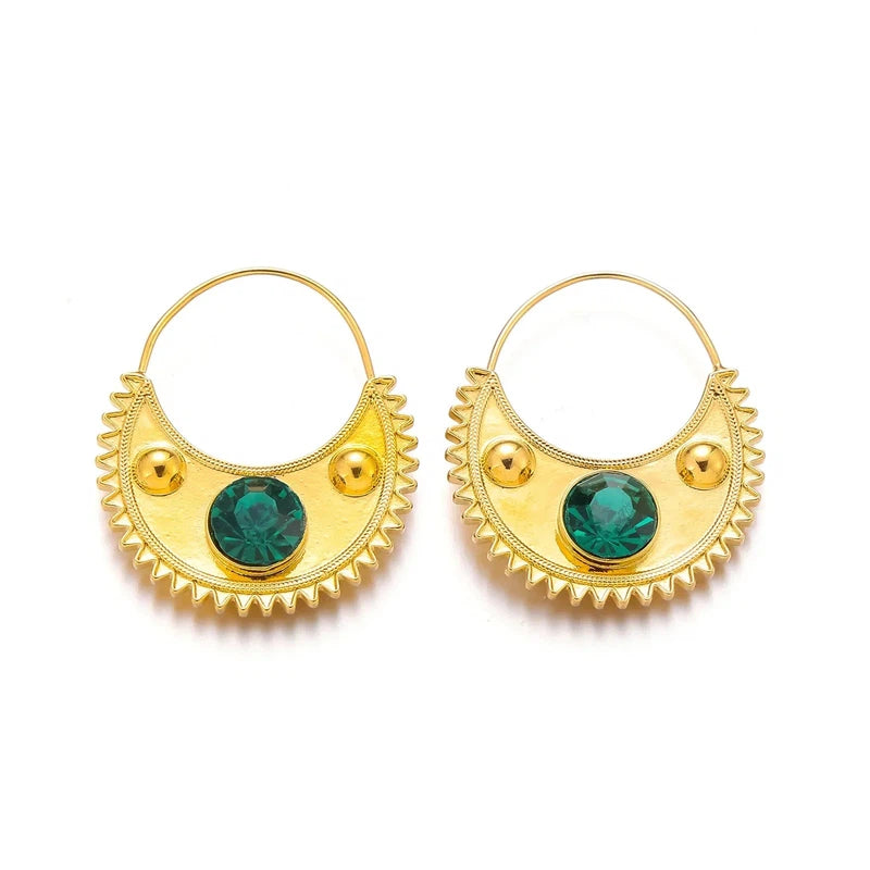 Gold color Ethiopian zircon clip earrings with round pattern for women.