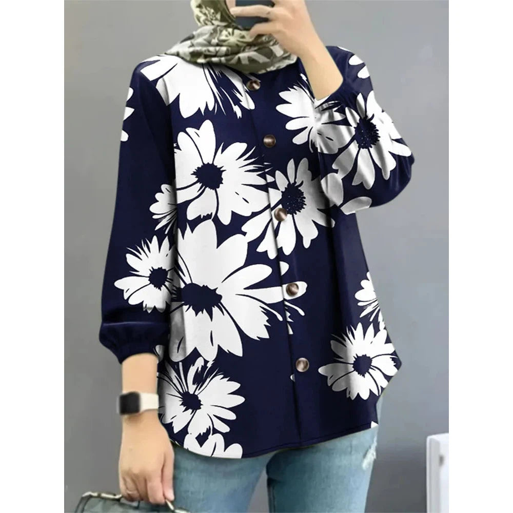 Women Blouse Autumn ZANZEA Fashion Long Sleeve Floral Printed Shirt Casual Tops Vintage