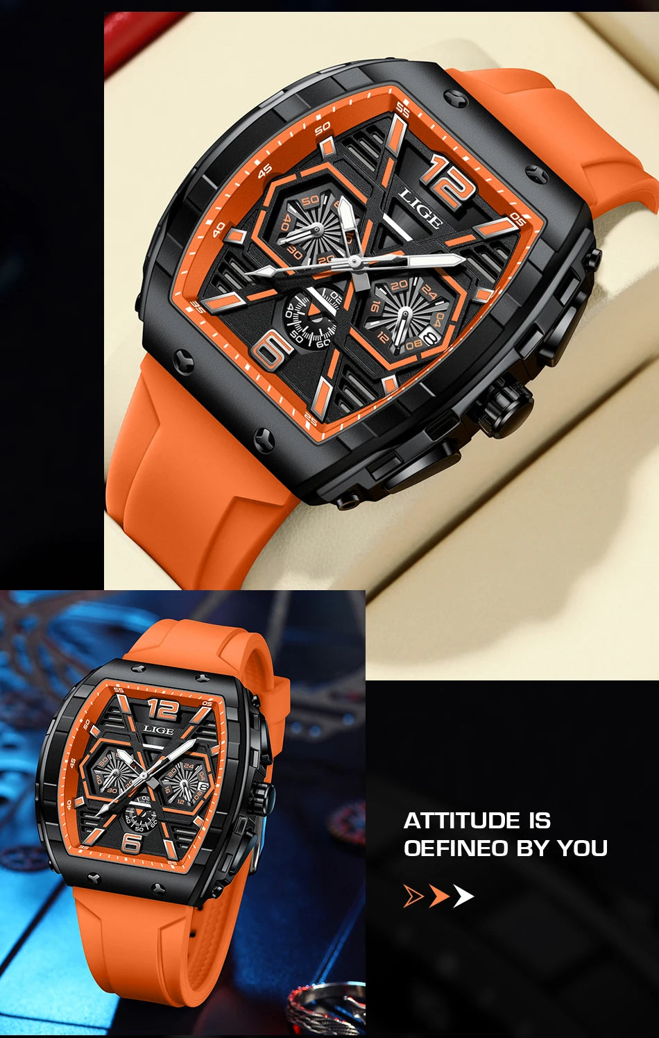 LIGE Top Brand Luxury Mens Watches Waterproof Sports Watch Silicone Strap Chronograph Quartz Wristwatch Relogio Masculino+BOX