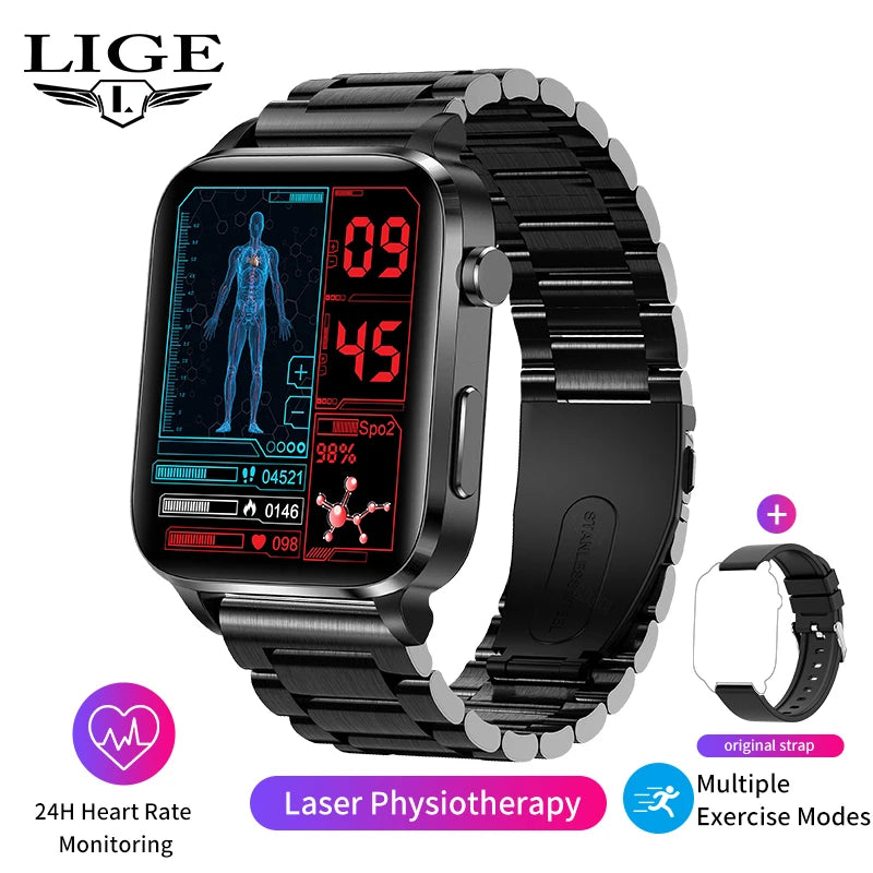 Lige New Men Smart Watch Laser Treatment Health Heart Rate Blood Pressure Waterproof Sport Watch Body Temperature Smartwatch Men