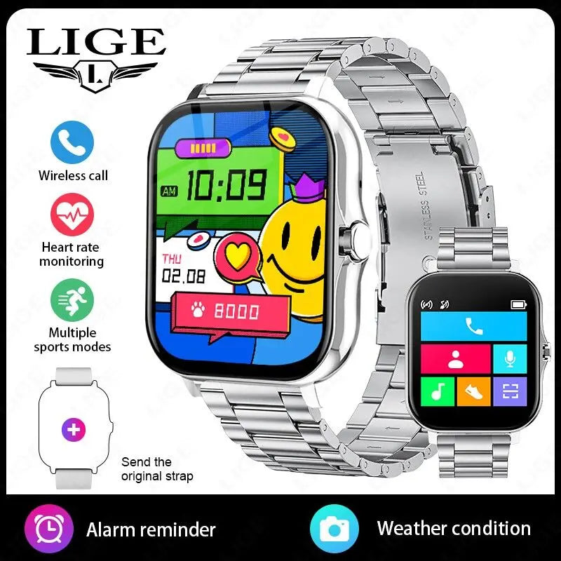 LIGE Women Smart Watch Men Full Touch Screen Heart Rate Fitness Tracker Ladies Watch Bluetooth Call Smart Clock For Android IOS