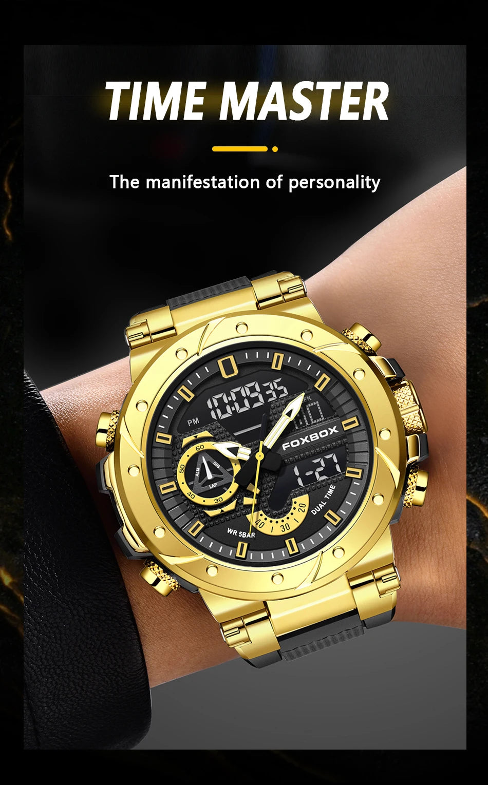 FOXBOX Luxury Military Watches for Men Casual Waterproof Sport Quartz Watch Digital Fashion Dual Display Watch Men Montre Homme