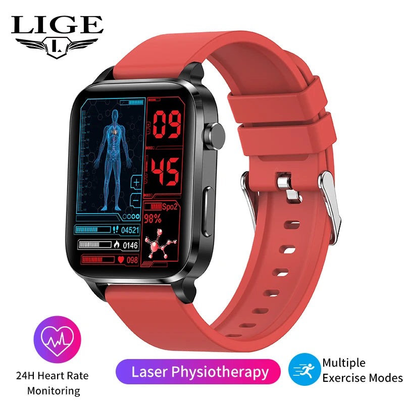 Lige New Men Smart Watch Laser Treatment Health Heart Rate Blood Pressure Waterproof Sport Watch Body Temperature Smartwatch Men