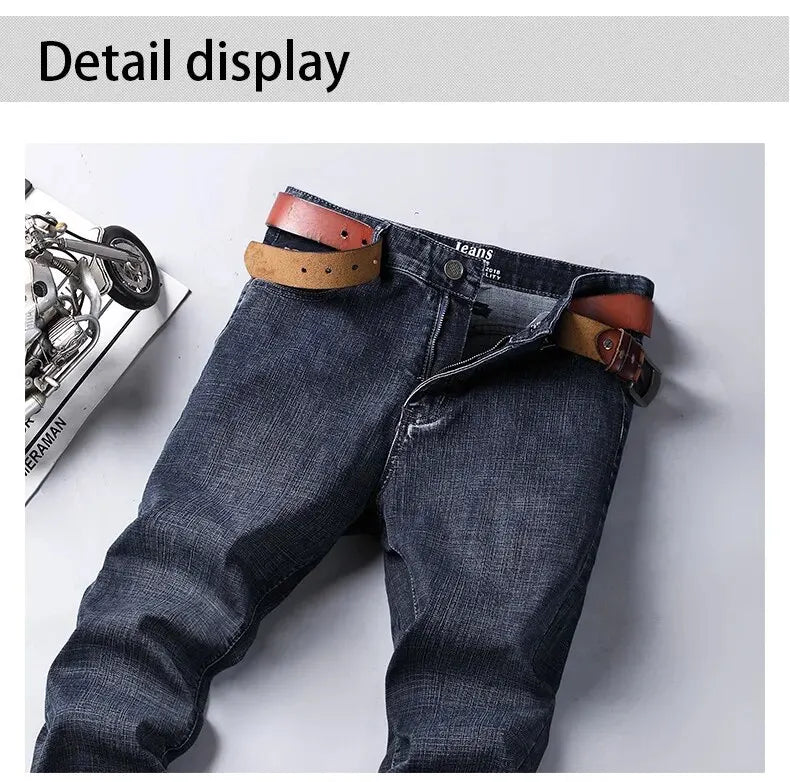 Men's Jeans Casual Straight Stretch Fashion Classic Blue Black Work Denim Trousers Male Brand Clothing