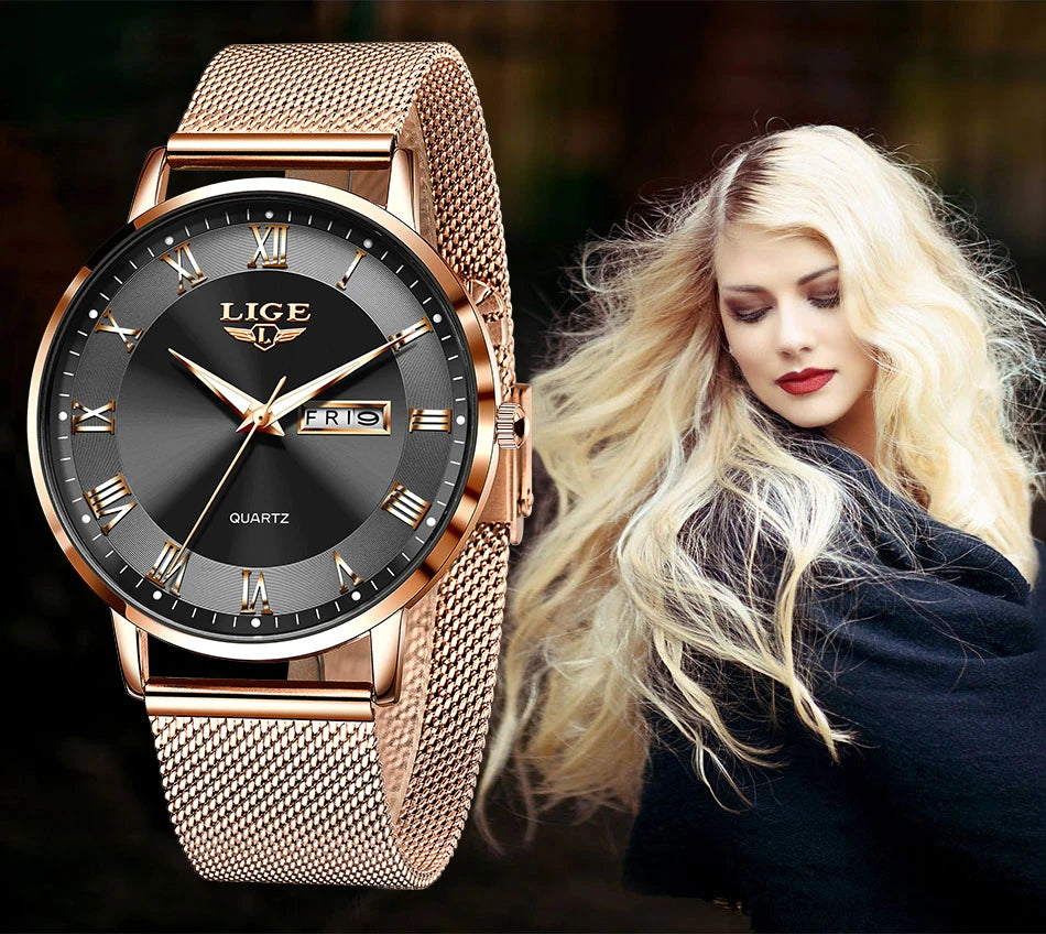 LIGE 2024 New Watch Women Luxury Watches Ladies Creative Steel Women's Bracelet Watches Female Waterproof Clock Relogio Feminino