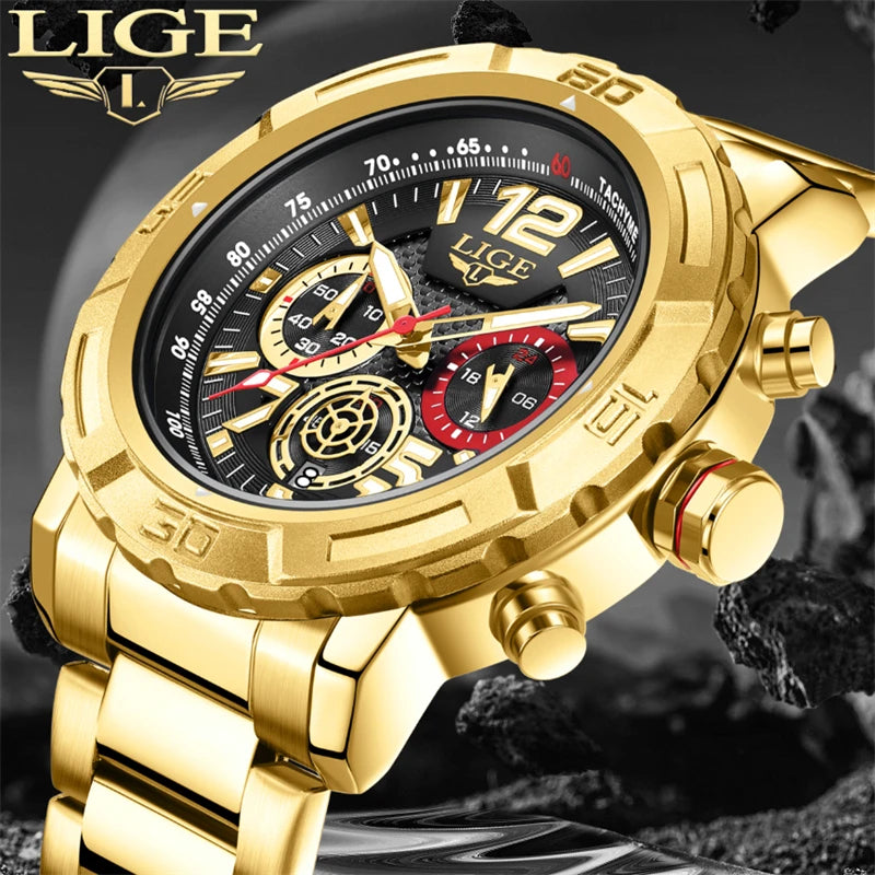 LIGE Casual Business Military Watches For Men Fashion Waterproof Quartz Chronograph Clock Male Sport Full Steel Date Watch Men