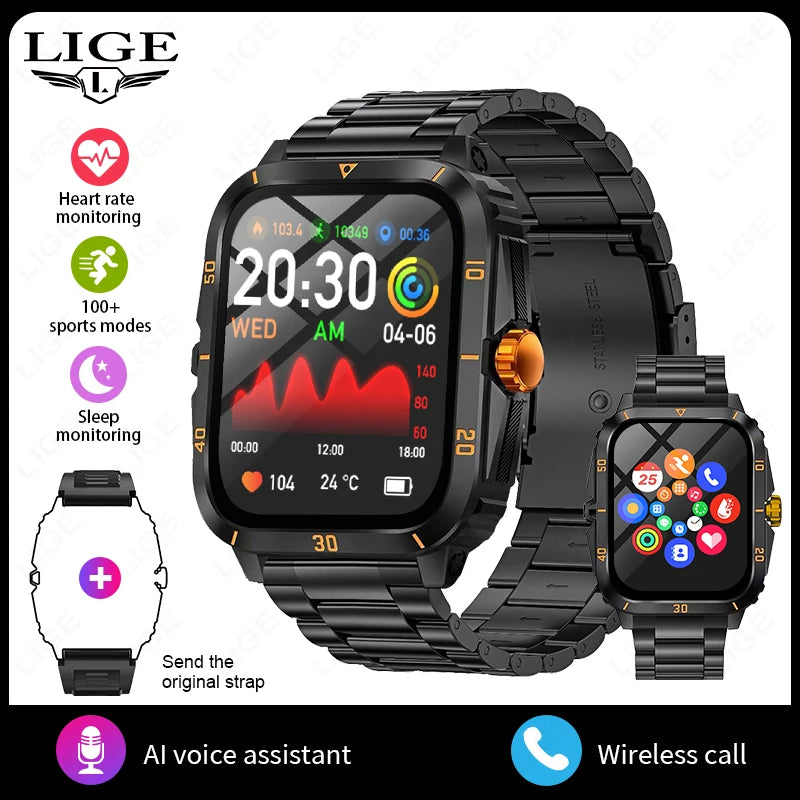 LIGE Sport Smart Watch For Men 2.01 Screen Blood Oxygen Bluetooth Call Watch 100+Sports Waterproof Smartwatch Man Reloj Hombre