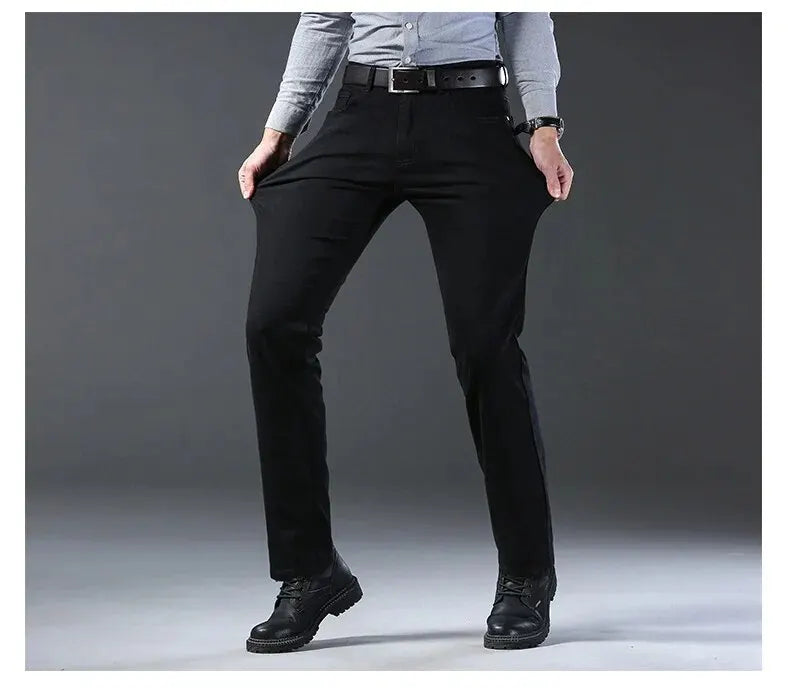 Men's Jeans Casual Straight Stretch Fashion Classic Blue Black Work Denim Trousers Male Brand Clothing