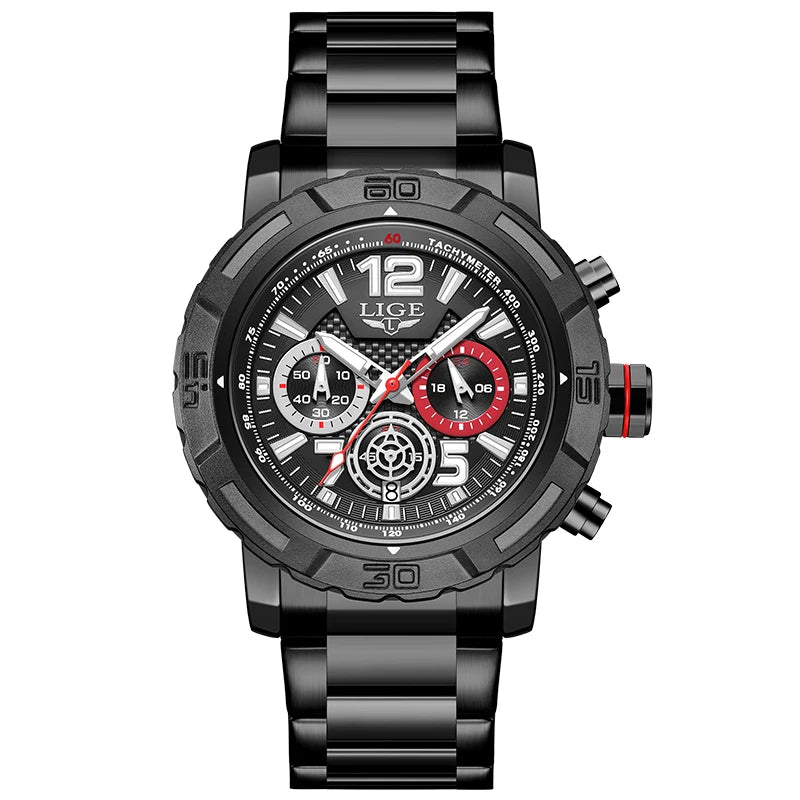 LIGE Casual Business Military Watches For Men Fashion Waterproof Quartz Chronograph Clock Male Sport Full Steel Date Watch Men