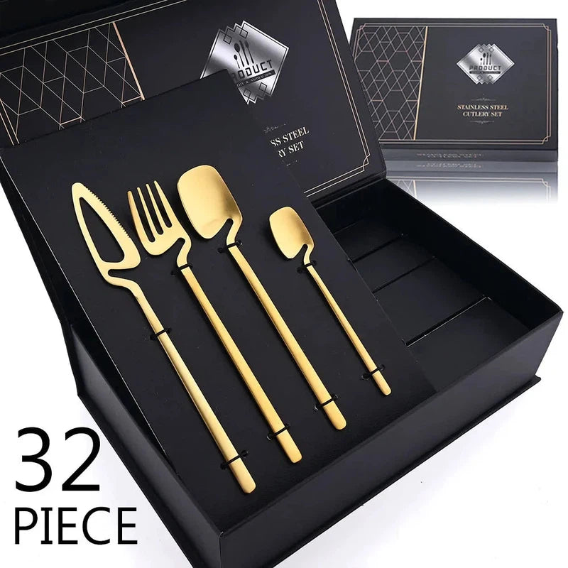 JANKNG 32pcs Rose Matte Tableware Set with 304 Stainless Steel Knife, Fork, Spoon in Gift Box