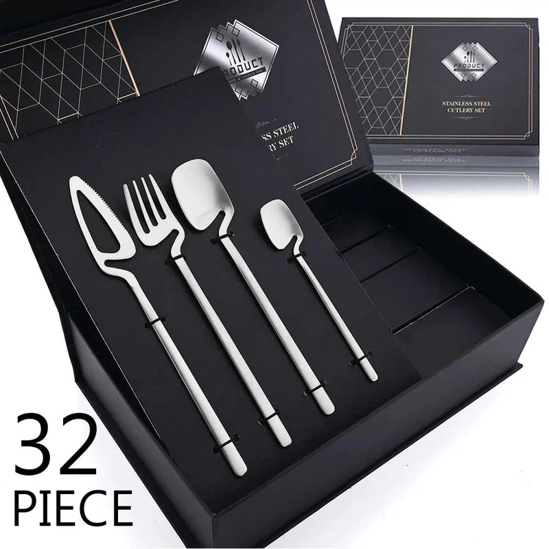 JANKNG 32pcs Rose Matte Stainless Steel Cutlery Set with Knife Fork Spoon in Gift Box