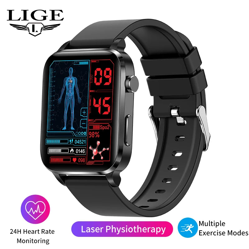 Lige New Men Smart Watch Laser Treatment Health Heart Rate Blood Pressure Waterproof Sport Watch Body Temperature Smartwatch Men