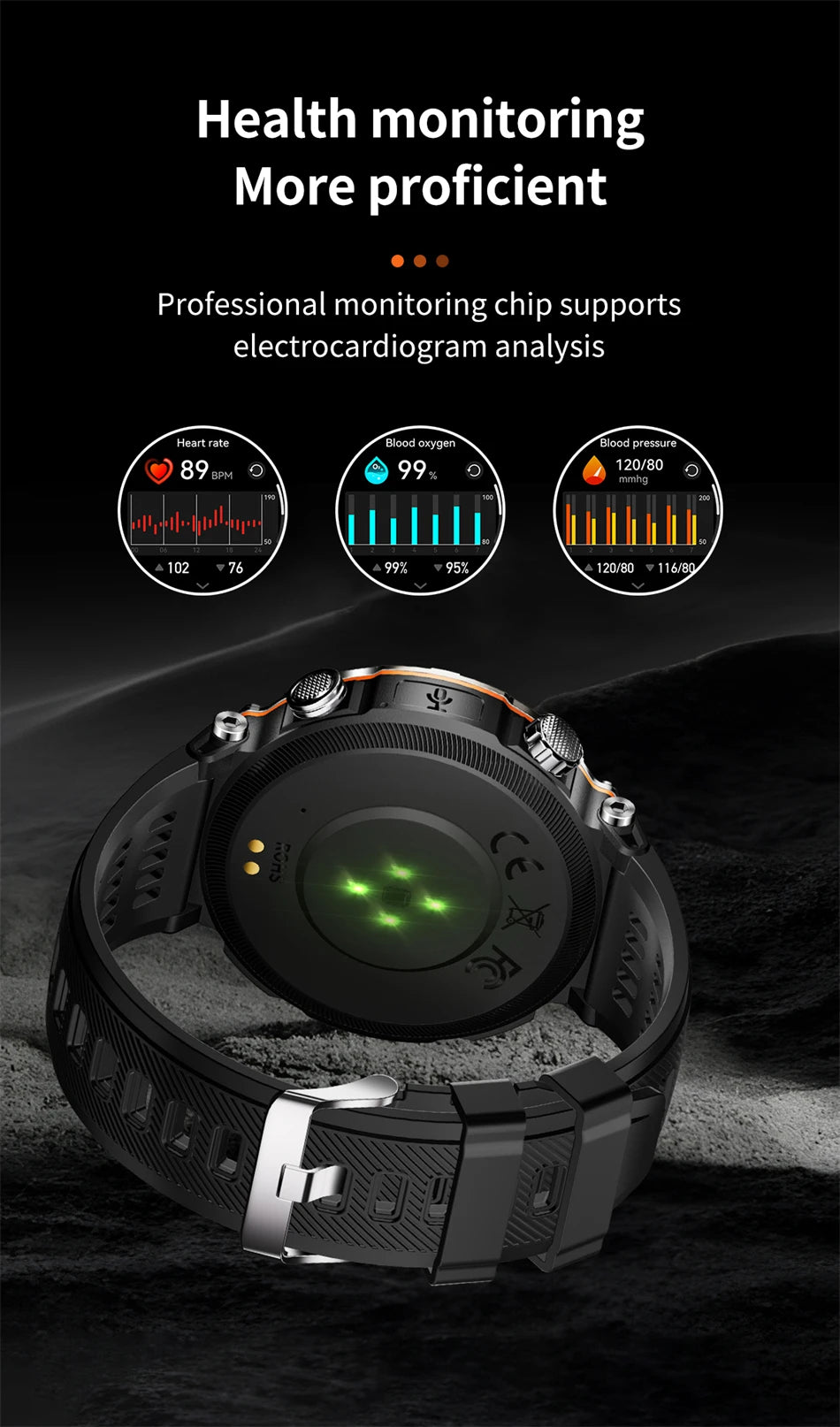 Smart Watch, LIGE New 600mah Battery LED Flashlight Compass Military Sport Watches Bluetooth Call Waterproof