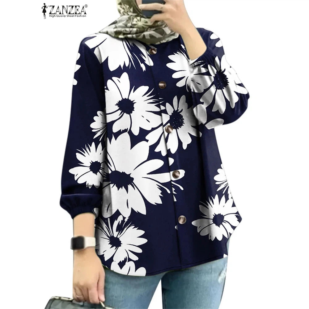 Women Blouse Autumn ZANZEA Fashion Long Sleeve Floral Printed Shirt Casual Tops Vintage