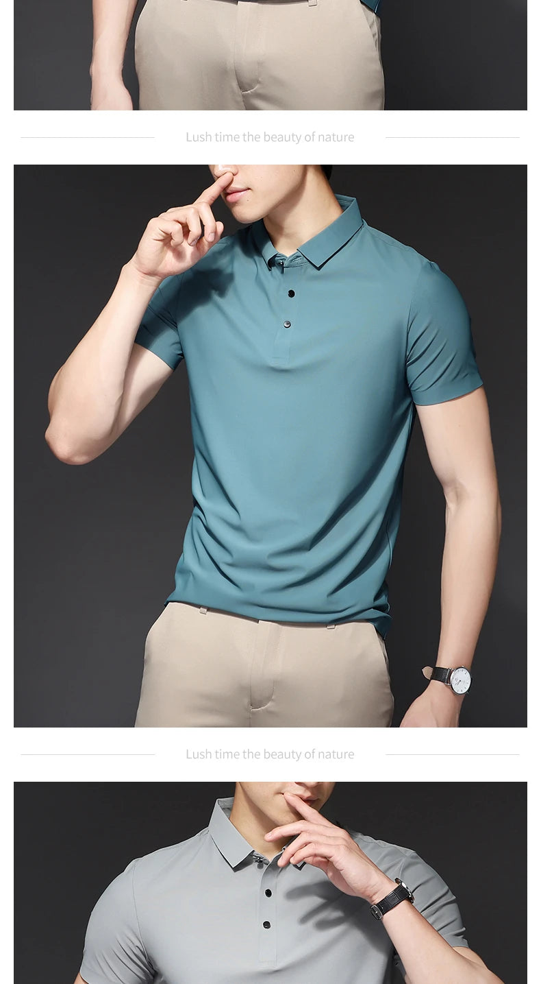 Men's Polo T-Shirt Summer Thin Breathable Stretch Casual Lapel Polo Shirt Male Brand Clothing