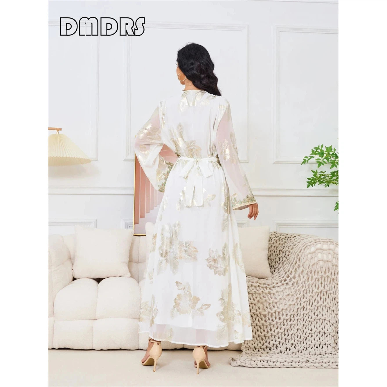 Women's Long Dress Maxi Type Formal Gown with Long Sleeves Floral Stamping Unique Arabic Dresses