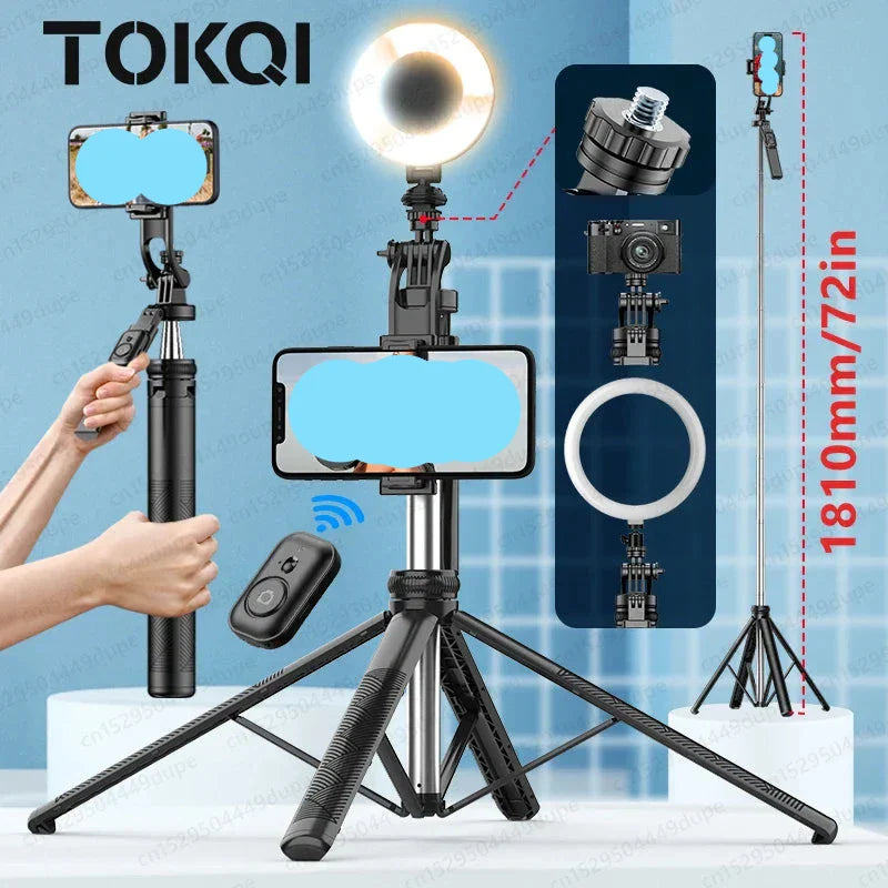 TOKQI Extendable Tripod with Bluetooth remote, 1/4'' screw, phone holder, 72-inch monopod for smartphone and camera.