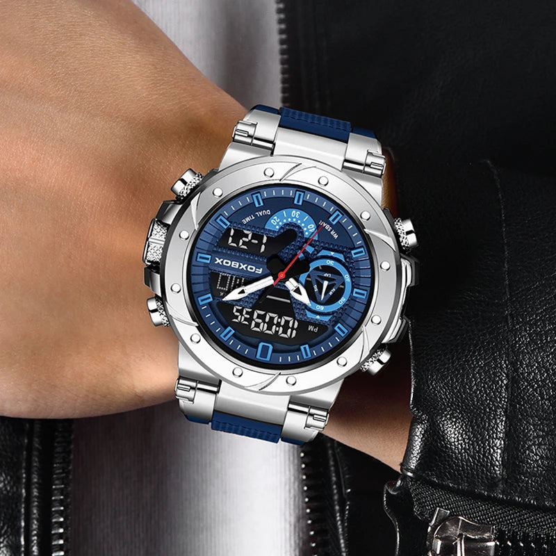 FOXBOX Luxury Military Watches for Men Casual Waterproof Sport Quartz Watch Digital Fashion Dual Display Watch Men Montre Homme