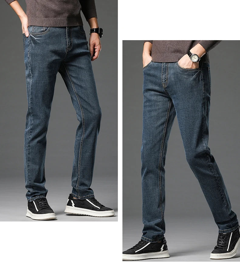 Men Jean Pant Cotton Stretch Classic Retro Straight Slim Straight Trouser Male Clothing Pants