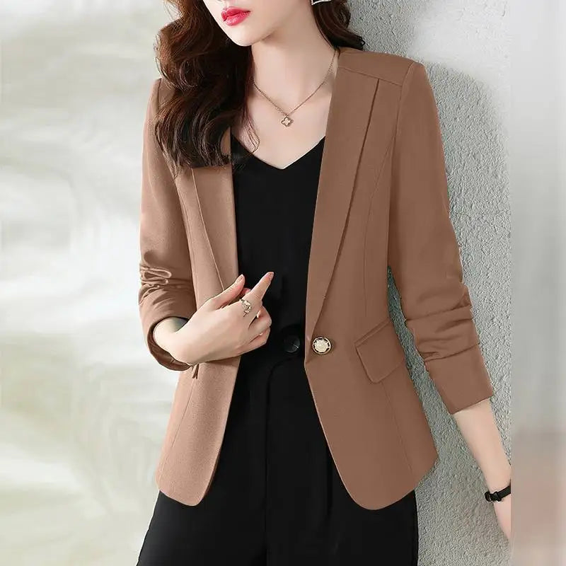 Women Blazer by ZANZEA Women Elegant OL Jackets Casual Slim Outwear Solid Lapel Neck Long Sleeve Work Thin Coats