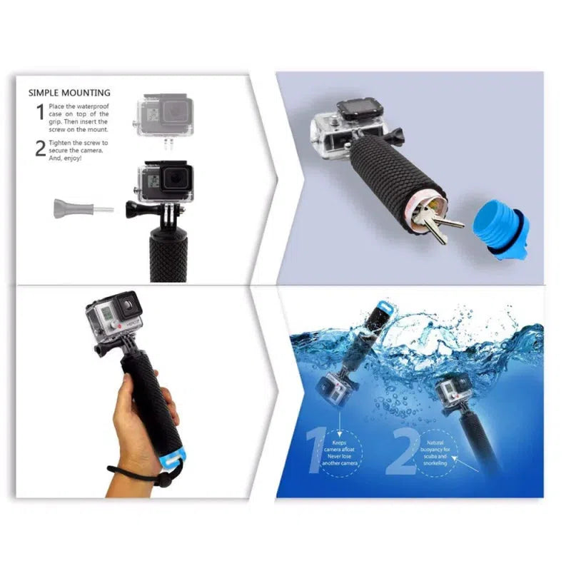 Waterproof Floating Hand Grip, Floaty Handle Handler Accessories Kit for Action Cameras Water Sports