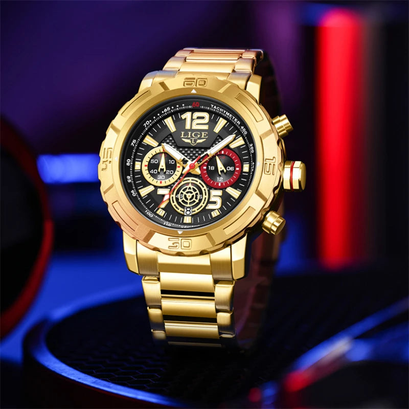 LIGE Casual Business Military Watches For Men Fashion Waterproof Quartz Chronograph Clock Male Sport Full Steel Date Watch Men