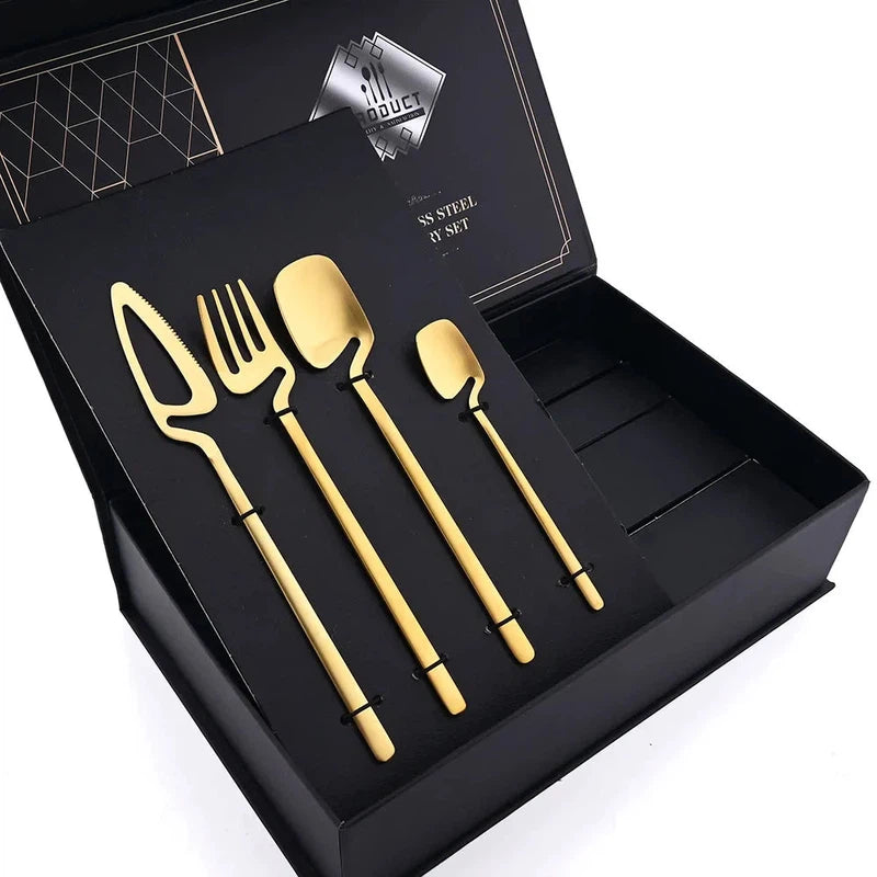 JANKNG 32pcs rose matte 304 stainless steel cutlery set with knife, fork, and spoon in elegant gift box.