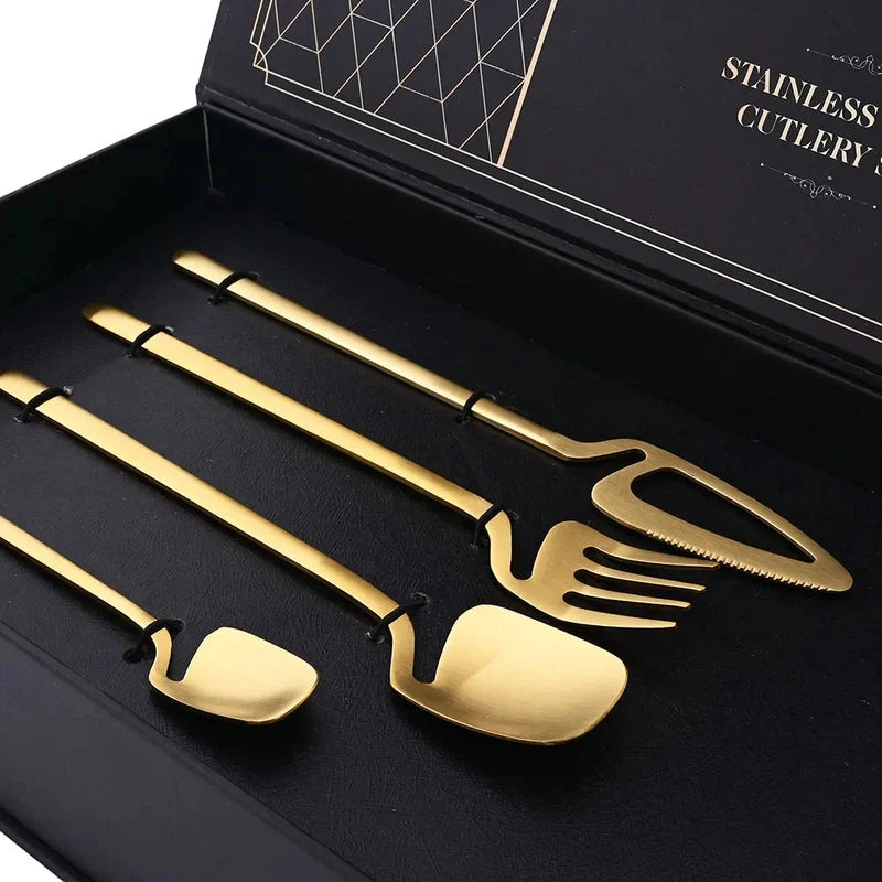 JANKNG rose matte stainless steel tableware set with knife, fork, spoon in gift box.